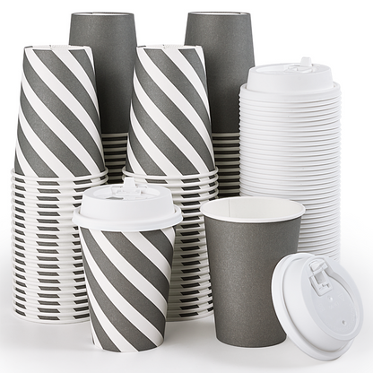 Gray Stripe Coffee Cups With Lids(600sets)