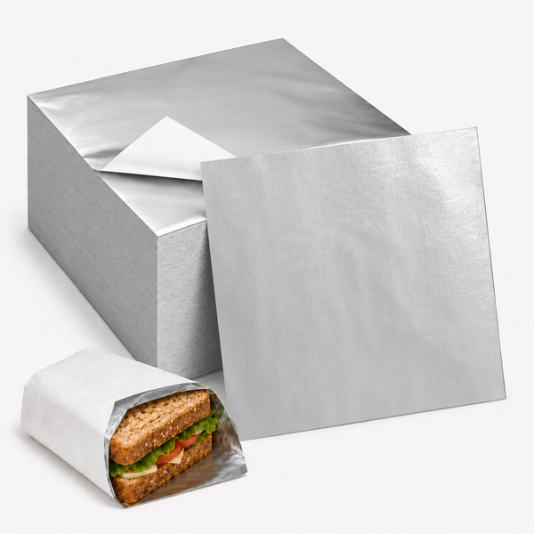 Foil Deli Wrap Sheets | Greaseproof Food Basket Liners for Burgers and Fries | BPA Free, Food Safety | Burger Store Supply