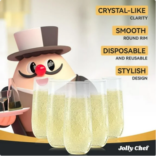 JOLLY CHEF Disposable Stemless Plastic Champagne Flutes,9 oz,30 Pack