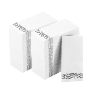 2 stacks of Jolly Chef Silver Pattern Linen-Feel Paper Disposable Hand Towels Product Image