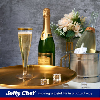 JOLLY CHEF Disposable Plastic Champagne Flutes,Gold Rim,4.5 oz,40 Pack - JOLLYCHEF