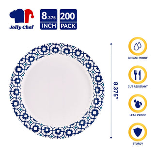 JOLLY CHEF 200 - Pack 8.5" Paper Plates: Leak & Cut Resistant for Any Gathering - JOLLYCHEF