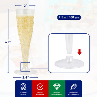 Flûtes à champagne en vrac de 130 ml | Vaisselle en plastique pour mimosas, vin mousseux | Qualité alimentaire | Fourniture de restaurant