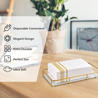 Jolly Chef 3 Ply Golden Stripe Classic Paper Napkins have 5 advantages, which are disposable convenient, elegant design, extra durable, perfect size and ultra soft