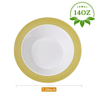 12oz White with Gold Rim Wide Rim Plastic Bowls - Party & Wedding - Jolly Chef - JOLLYCHEF