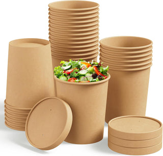 Brown Microwavable Heavy Duty Paper Soup Containers with Lids - Hot Soup & Storing Food - Jolly Chef