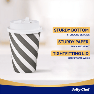 Multiple Size Gray Stripe Paper Coffee Cups With Lids - Office & Cafe - Jolly Chef - JOLLYCHEF