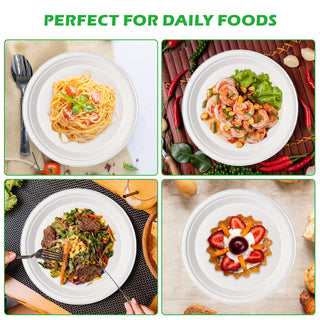 Assiettes compostables en vrac | Assiettes en canne à sucre pour pizzas, sandwichs, desserts | 100 % biodégradables, compatibles micro-ondes | Fourniture institutionnelle