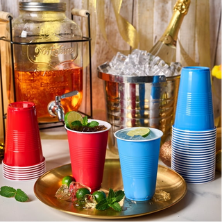 JOLLY CHEF 100 Pack 16 oz Disposable Plastic Cups, Red and Blue Party Plastic Cups for Parties, Picnics and BBQ