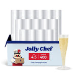 4.5oz clear plastic champagne flutes in bulk packaging for restaurant supply