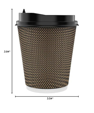 10oz/ 12oz/16oz Brown Ripple Wall Paper Coffee Cups with Lids and Straw - Hot Drinks & Cafe - LITOPAK - JOLLYCHEF