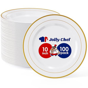 10 Inch 100 Pieces Disposable Plates White Plate with Gold Rim