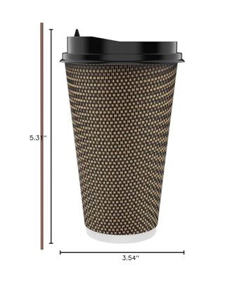 10oz/ 12oz/16oz Brown Ripple Wall Paper Coffee Cups with Lids and Straw - Hot Drinks & Cafe - LITOPAK - JOLLYCHEF
