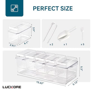 Clear Stackable Condiment Tray with 5 Removable Containers – for Family Gatherings, Camping, and BBQs – Luckore - JOLLYCHEF