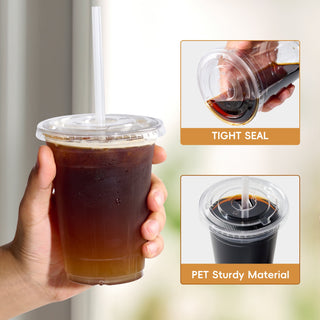 JOLLY CHEF [100 Sets - 16oz] Plastic Cups with Lids and Straws, Disposable Togo Drinking Cups - JOLLYCHEF