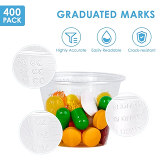 JOLLY CHEF 400 Pack Disposable Medicine Cups (1oz), Medical Plastic Measuring Cups For Medical Purposes, or Mixing and Measuring Resin, Epoxy, DIY Arts & Crafts, Paint