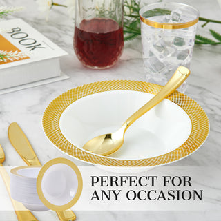 12oz White with Gold Rim Wide Rim Plastic Bowls - Party & Wedding - Jolly Chef - JOLLYCHEF