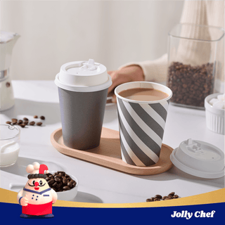 Multiple Size Gray Stripe Paper Coffee Cups With Lids - Office & Cafe - Jolly Chef - JOLLYCHEF