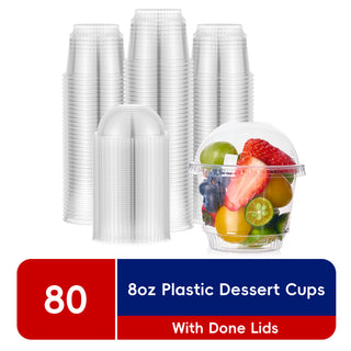 JOLLY CHEF 80 PACK 8 oz Clear Plastic Cups With Dome Lids, Crystal Clear Dessert Cups for Ice Cream, Latte, Cold Drinks