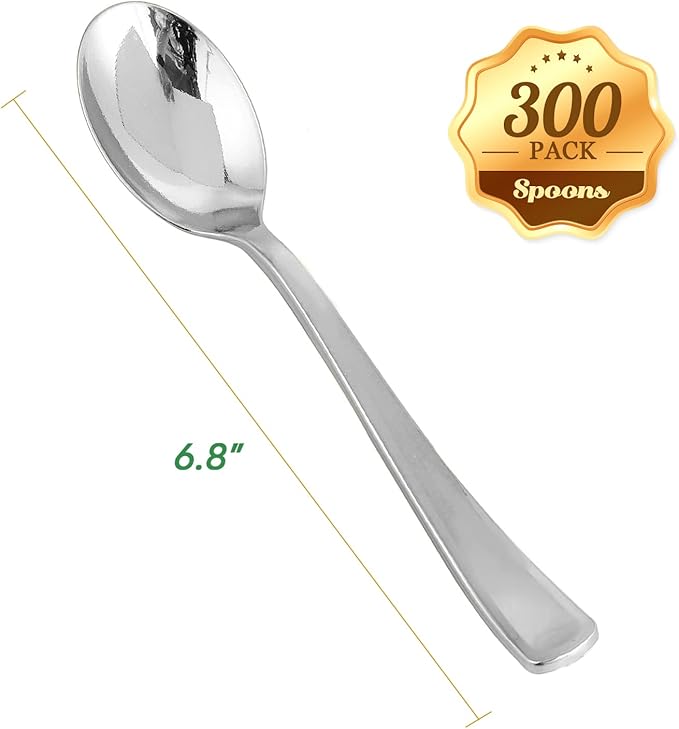 FOCUSLINE Disposable Silver&Glod&Rose Gold Plastic Spoons