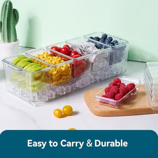 Clear Stackable Condiment Tray with 5 Removable Containers – for Family Gatherings, Camping, and BBQs – Luckore - JOLLYCHEF