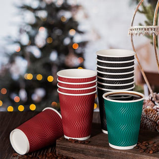 10oz/ 12oz/ 16oz Elegant Multicolor Ripple Wall Durable Paper Coffee Cups - Tea Hot Chocolate & Office - MUCHII - JOLLYCHEF