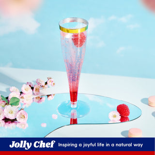JOLLY CHEF Disposable Plastic Champagne Flutes,Gold Rim,4.5 oz,40 Pack - JOLLYCHEF