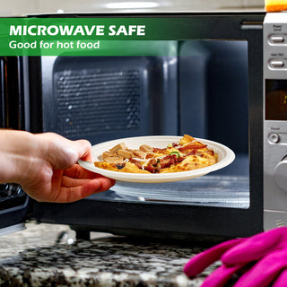 Assiettes compostables en vrac | Assiettes en canne à sucre pour pizzas, sandwichs, desserts | 100 % biodégradables, compatibles micro-ondes | Fourniture institutionnelle