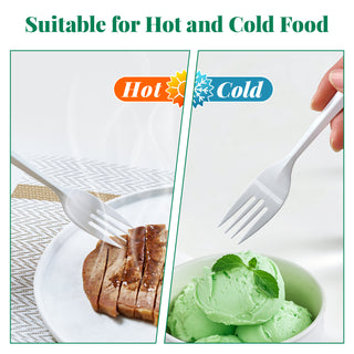 JOLLY CHEF 500 Tenedores de Plástico Blancos, Tenedores Desechables a Granel, Cubiertos de Plástico Resistentes al Calor para Restaurantes de Comida para Llevar, Reuniones Familiares, Actividades al Aire Libre