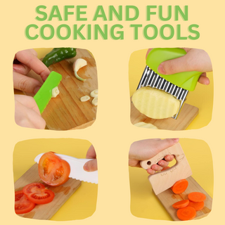 children-safe kitchen set—Includes peeler, cutting board and chopper - real kitchen tools for kids ages 2-12