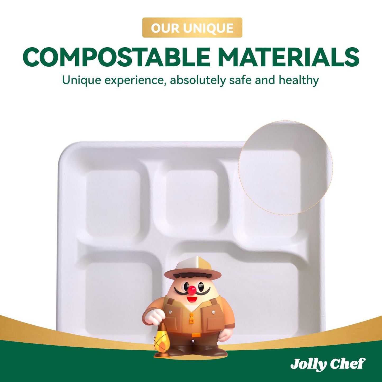 Assiettes carrées compostables à 5 compartiments