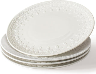 Set of 4 8.25-inch salad plates, embossed ceramic dessert plates - KitchenAid, microwave, oven and dishwasher safe
