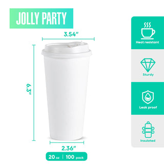 Multiple Size White Paper Coffee Cups with Lids - Hot/Cold Beverage Drinking & Home - Jolly Party - JOLLYCHEF