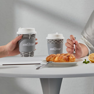 Multiple Size Gray Paper Coffee Cups with Lids & Sleeves & Straws - To Go Cups & Home - Jolly Party - JOLLYCHEF