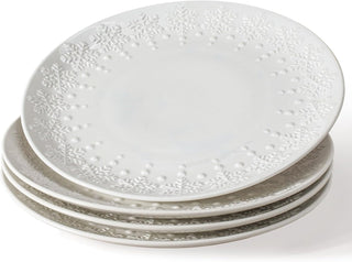 Set of 4 8.25-inch salad plates, embossed ceramic dessert plates - KitchenAid, microwave, oven and dishwasher safe