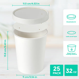 White Microwavable Paper Soup Containers with Lids - Hot Soup & Storing Food - LITOPAK - JOLLYCHEF