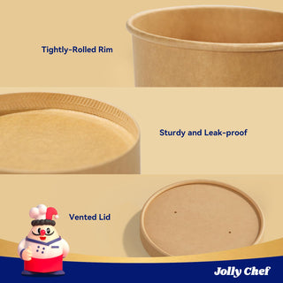 Brown Microwavable Kraft Paper Soup Containers with Lids - Hot Soup & Storing Food - Jolly Chef - JOLLYCHEF
