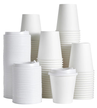 Multiple Size White Paper Coffee Cups with Lids - Hot/Cold Beverage Drinking & Home - Jolly Party - JOLLYCHEF
