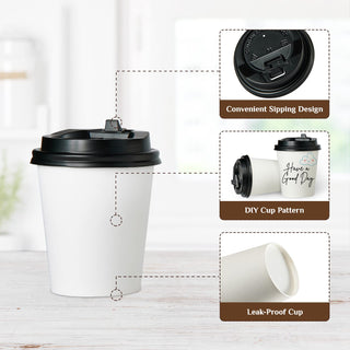 8oz/ 12oz/ 16oz White Paper Coffee Cups With Black Lids - Cold/Hot Drinking & Office - Vplus - JOLLYCHEF