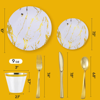 White and Gold Plastic Disposable Dinnerware Sets - Birthday & Wedding - Vplus - JOLLYCHEF