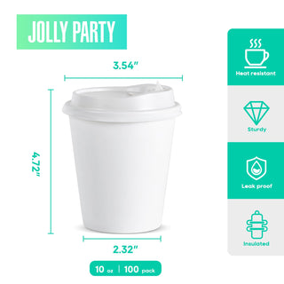 Multiple Size White Paper Coffee Cups with Lids - Hot/Cold Beverage Drinking & Home - Jolly Party - JOLLYCHEF