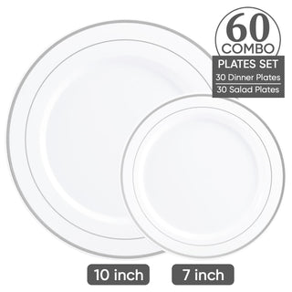 White with Silver Rim Elegant Plastic Plate Set - Weddings & Birthday Parties - FOCUSLINE - JOLLYCHEF