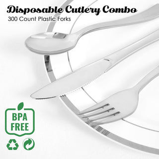 Silver Food - Grade Plastic Knives, Forks & Spoons - Catering & Parties - FOCUSLINE - JOLLYCHEF