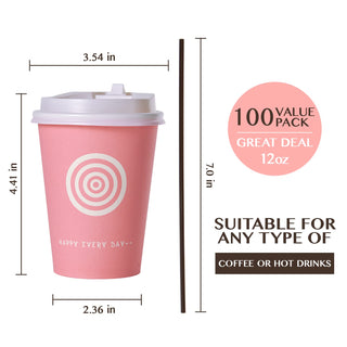 12oz/16oz/20oz Pink & Green Paper Coffee Cups with Lids and Straw - Office & Travel - Jolly Pack - JOLLYCHEF