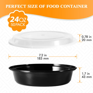 24oz Black Round Microwave - Safe Meal Prep Containers with Lids - Lunch Boxes & Meal Prep - MUCHII - JOLLYCHEF