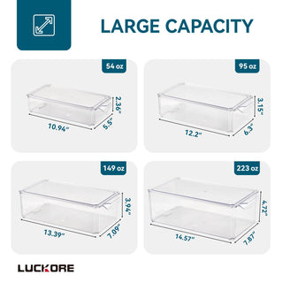 4 Pack Clear Rectangular Stackable Fridge Organizer - Storing Vegetables & Kitchen Ingredients - Luckore - JOLLYCHEF