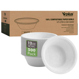 12oz White Narrow Mouth Compostable Bowls - Hot & Cold Foods - Vplus - JOLLYCHEF