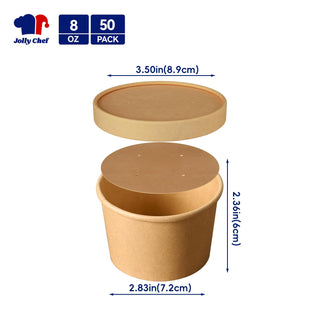 Brown Microwavable Kraft Paper Soup Containers with Lids - Hot Soup & Storing Food - Jolly Chef - JOLLYCHEF