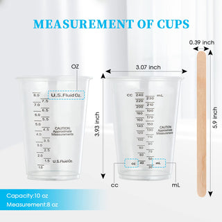 8oz Clear  Plastic Measuring Cups with Stirrers - Baking & Paint Mixing - Lilymicky - JOLLYCHEF