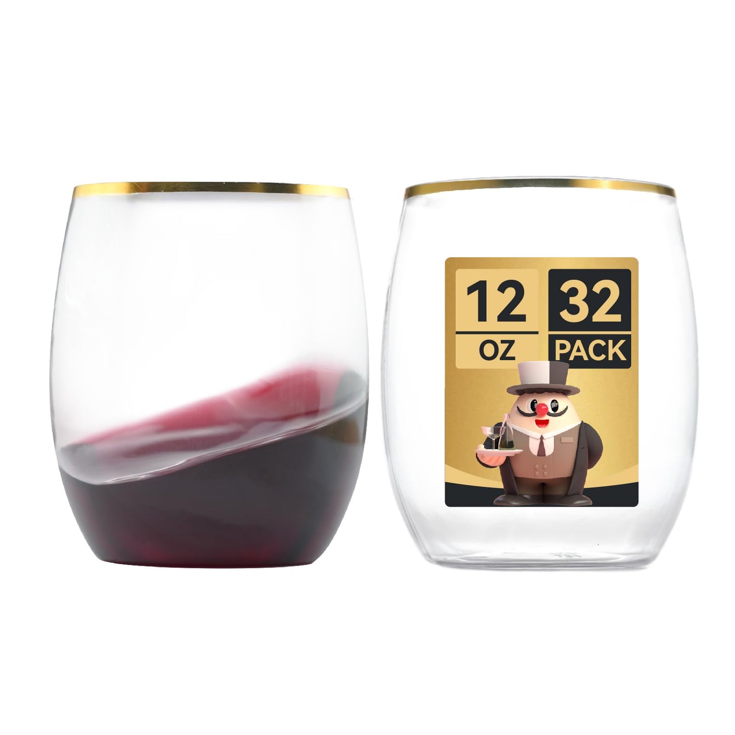 Clear Stemless Gold Rim Plastic Wine Glasses